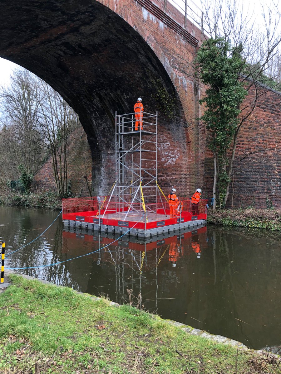 floatingpontoon's tweet photo. Pontoon provided in Worcester yesterday to house a 6 metre scafffold tower for bridge inspections. #pontoon #bridgeaccess #civils #bridgeinspection #scaffolding https://t.co/VQF3LdAxyH