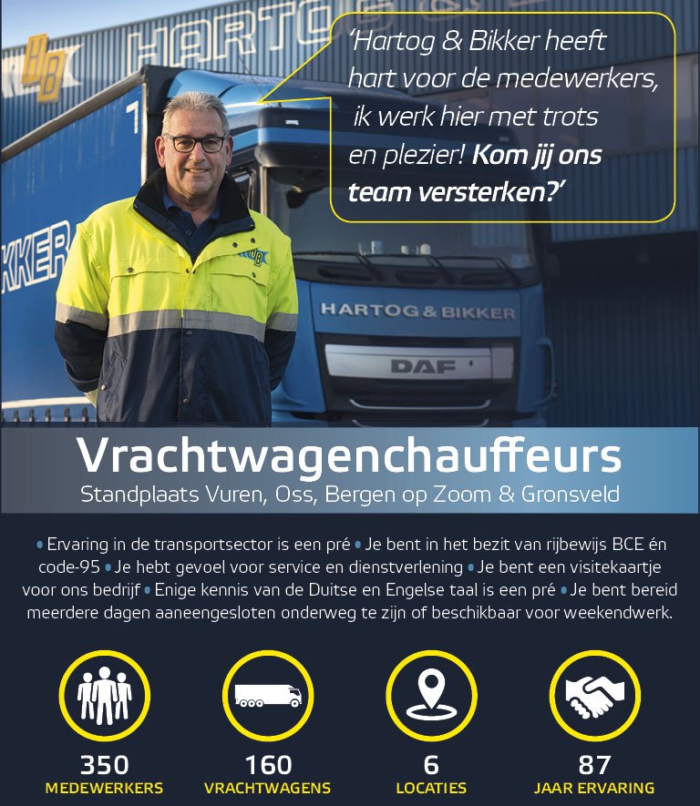 MeeusGroup's tweet photo. Hartog &amp; Bikker zoekt enthousiaste vrachtwagenchauffeurs! Ben jij in het bezit van rijbewijs CE en heb je zin om aan de slag te gaan in een enthousiast team? Solliciteer dan direct! #vacature #transport #vrachtwagenchauffeur https://t.co/y13Qt8zYqO https://t.co/D8OMMo92mC