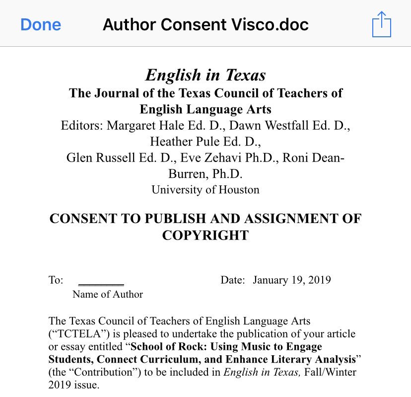 The_Visco's tweet image. So, cool news as I will be getting two articles published in the near future. One in the Spring/Summer in The English Record (New York’s English Council Journal) and one in the Fall/Winter in the TCTELA Journal. Very exciting. #published #grateful #docstudent @UNT_COE
