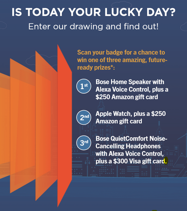 UKGInc's tweet photo. Feeling lucky? Visit the Kronos booth for a chance to win one of three incredible prizes. #HIMSS19 https://t.co/fpXJ8Xs4dR