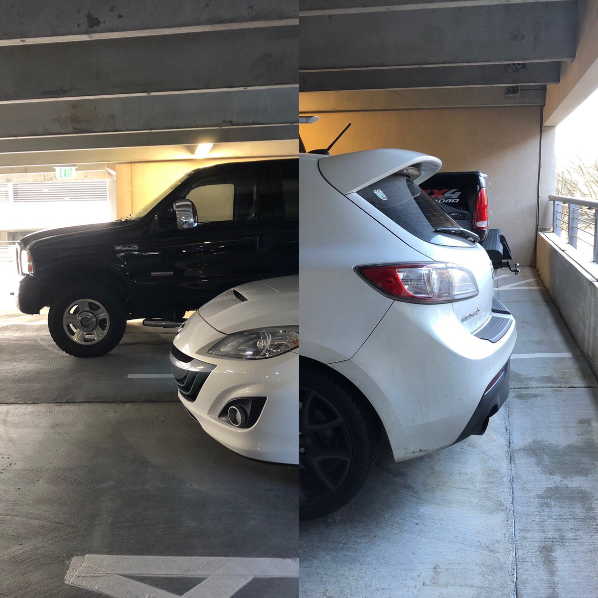 CarCognitions's tweet photo. Big trucks can be really cool, but I think it’s silly that someone would choose this as their personal daily conveyance.
.
.
.
#yourtruckistoobig #ford #superduty #f250 #mazda #mazdaspeed3 #parkingishard https://t.co/kxLthvLZCr