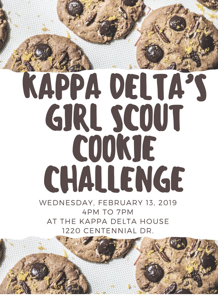 🍪Don’t forget about our Girl Scout Cookie Challenge today at the KD house! We will be accepting Venmo, cash and card. Help us beat KU Kappa Deltas!!! 🍪