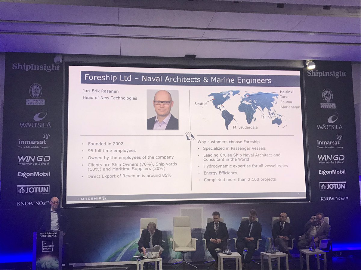 JLA_Comm's tweet photo. #Foreship Head of New Technology, Jan-Erik Räsänen, presenting at the #energyefficiency panel of the #ShipInsightConf19 #shipefficency #cruise @shipinsight https://t.co/BmnyCplBYb