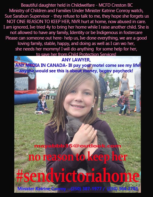 @Nancy86487064 @LetRChildrenGo @JaneGang @NoLongerIgnored @StormIsUponUs @piersmorgan @GMB @GMA Im really needing a RT if you dont mind, ANY #MEDIA #BCFAMILYLAWYERS #JOURNALISTS #mcfd #bcpoli contact me, come see my life, 4y I fight, ignored, no one listens to good families, Our kids are commodities, paychecks for gov.
Ill never give up on her, ever
#sendvictoriahome