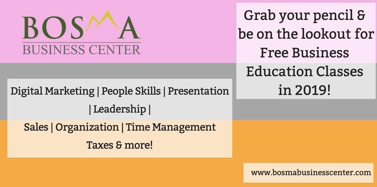 BosmaCenter's tweet photo. ✏️ Grab your pencils because if you didn't know, Bosma Business Center offers Free Education Classes!✏️
Be sure to stay on the lookout for ones coming in 2019! ✏️ https://t.co/CiBpDPzN6d