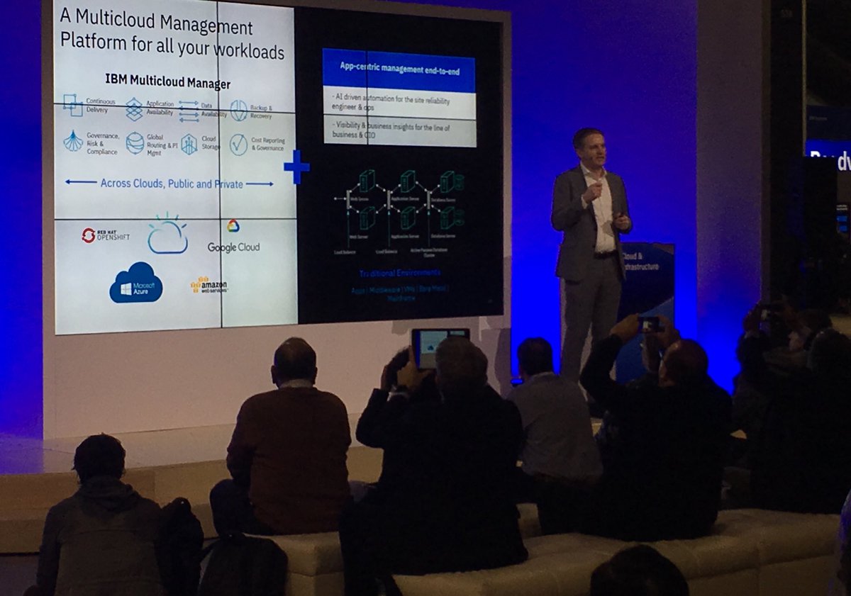DenisMurphyTech's tweet image. Packed room for ⁦@ciaranryan_tech⁩ explaining how an innovative approach to multi cloud management can help line of business &amp;amp; #CIO #Think2019 #SRE #Management ⁦@IBMindustries⁩