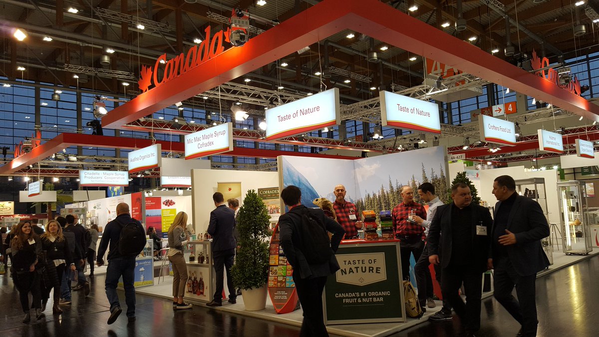 Deli_Canada's tweet photo. The end of the first day at @Biofach2019 showcasing a great variety of premium organic #CdnAg products! Come and visit us tomorrow in Hall 4A, #427/421/327   @SaskTrade @AAFC_Canada @CanEmbGermany @TCS_SDC @CanadaOrganic https://t.co/b8w3I5oYL0