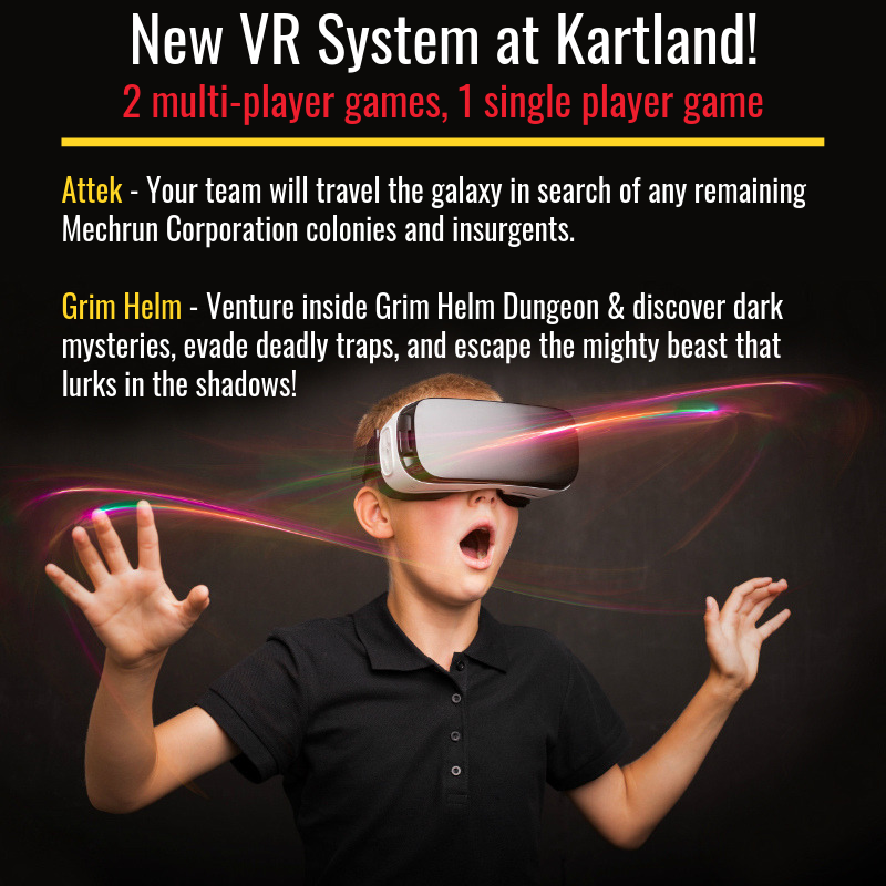 kartlandraceway's tweet photo. Come play with our new #VR gaming system! Below is an overview of 2 of the 3 games you and your friends could play! 👾 #attek #grimhelm https://t.co/kt13EE3bNI