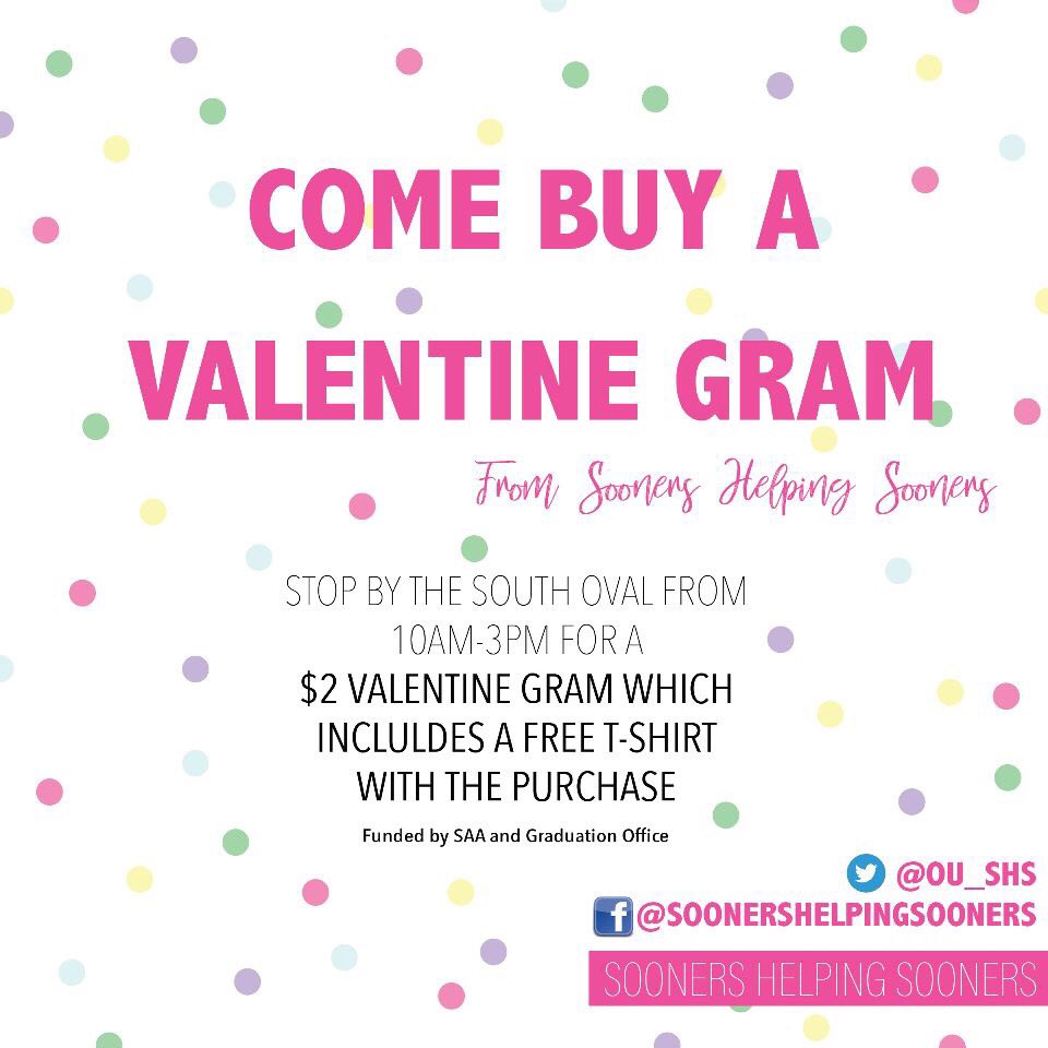 OU_SHS's tweet photo. Visit us on the South Oval from 10-3 today or tomorrow to send a Valentine gram to your loved ones! https://t.co/m5sANpjzp7