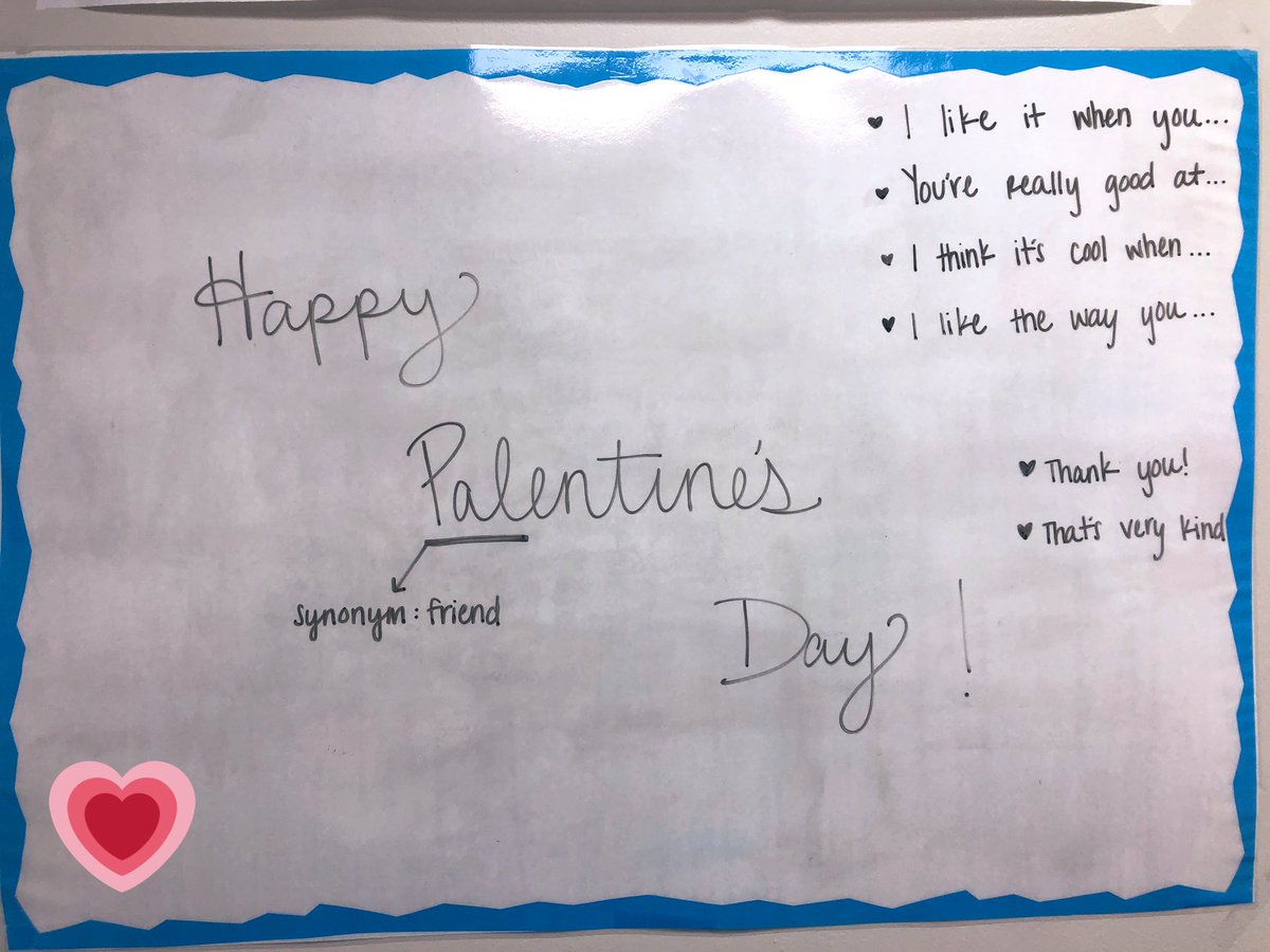D61Speech's tweet photo. Today in speech @D61Lace we’re celebrating Palentine’s Day where we start our session off by giving our Pal’s a compliment, then accept one another’s compliments in a positive way! #D61Lace #D61Learns #PositiveVibes #SLP https://t.co/OXkkoilmP8