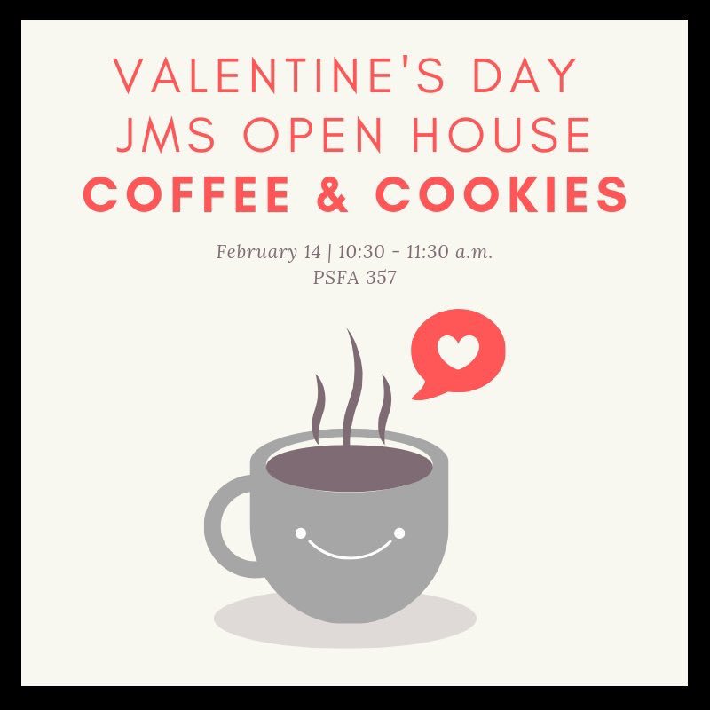 Happening tomorrow: <a href="/SDSU_JMS/">SDSU JMS</a> Valentine's Day Open House! Escape the rain ☔️ in PSFA 357 from 10:30 to 11:30 a.m. for FREE goodies &amp; chat with our director <a href="/noahax/">Noah Arceneaux</a>!!! <a href="/NAHJSDSU/">NAHJ SDSU</a> <a href="/PRSSASDSU/">PRSSA SDSU</a> <a href="/SDSUSPJ/">SDSU SPJ</a> <a href="/sdsuadclub/">SDSU Advertising Club</a> <a href="/PSFA_SDSU/">PSFA at SDSU</a> @PSFACivilCore