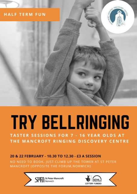 Half Term next week. Looking for something different to do, try bellringing at the Mancroft Ringing Discovery Centre Wed & Fri 10.30 till 12.30. It's our Junior Bellringing Event. @BBCNorfolk, @EDP24, @BBCLookEast, @RingingTeachers.