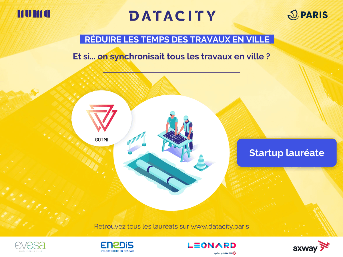 METISRESEAUX's tweet photo. Métis, startup lauréate, fait officiellement partie des 10 startups sélectionnées pour inventer la Ville de demain DataCity#4 ! #réduireletempsdetravaux
Et compte bien relever le défi avec sa solution GOTMI ! #gotmi #datacitybynuma #villedeparis #evesa @geodatagouv https://t.co/yecM9VKUTJ
