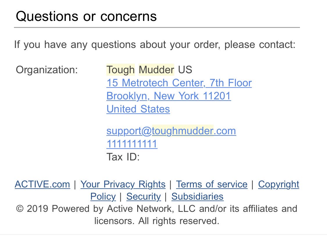 banono_pudding's tweet photo. Never seen a legitimate business list their telephone number as “1111111111” in a customer service contact footer @ToughMudder https://t.co/QFLqKNrqON