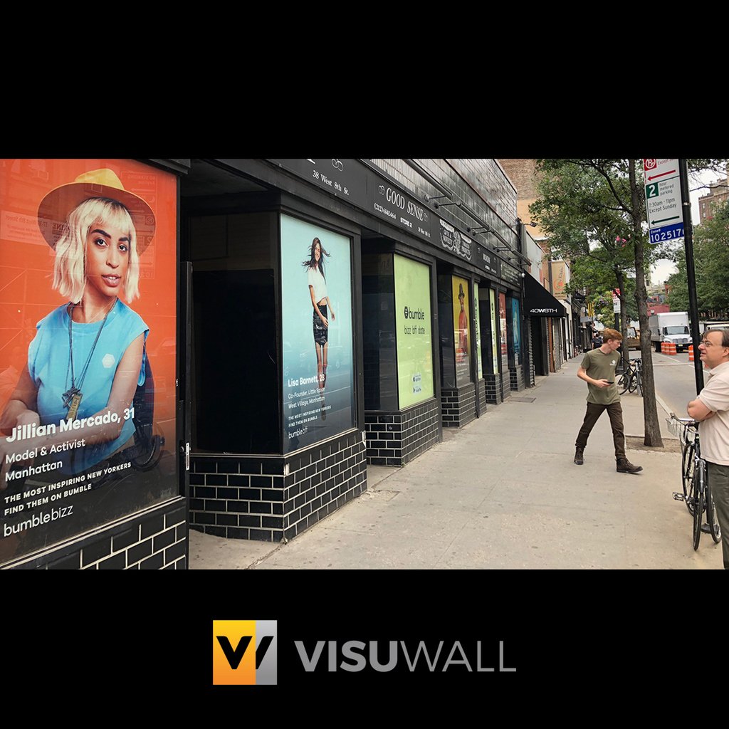 VisuWall's tweet photo. STOP YOUR AUDIENCE IN THEIR TRACKS!  Bumble's Superbowl spot was amazing!  Now, their campaign is at eye-level to grab their audience where they live, work &amp; play!  Contact us to reserve your spot. https://t.co/sNmSY1ZboK  #visuwall #urbanmarketing #femalefounder #minorityfounder https://t.co/70i5FurIka