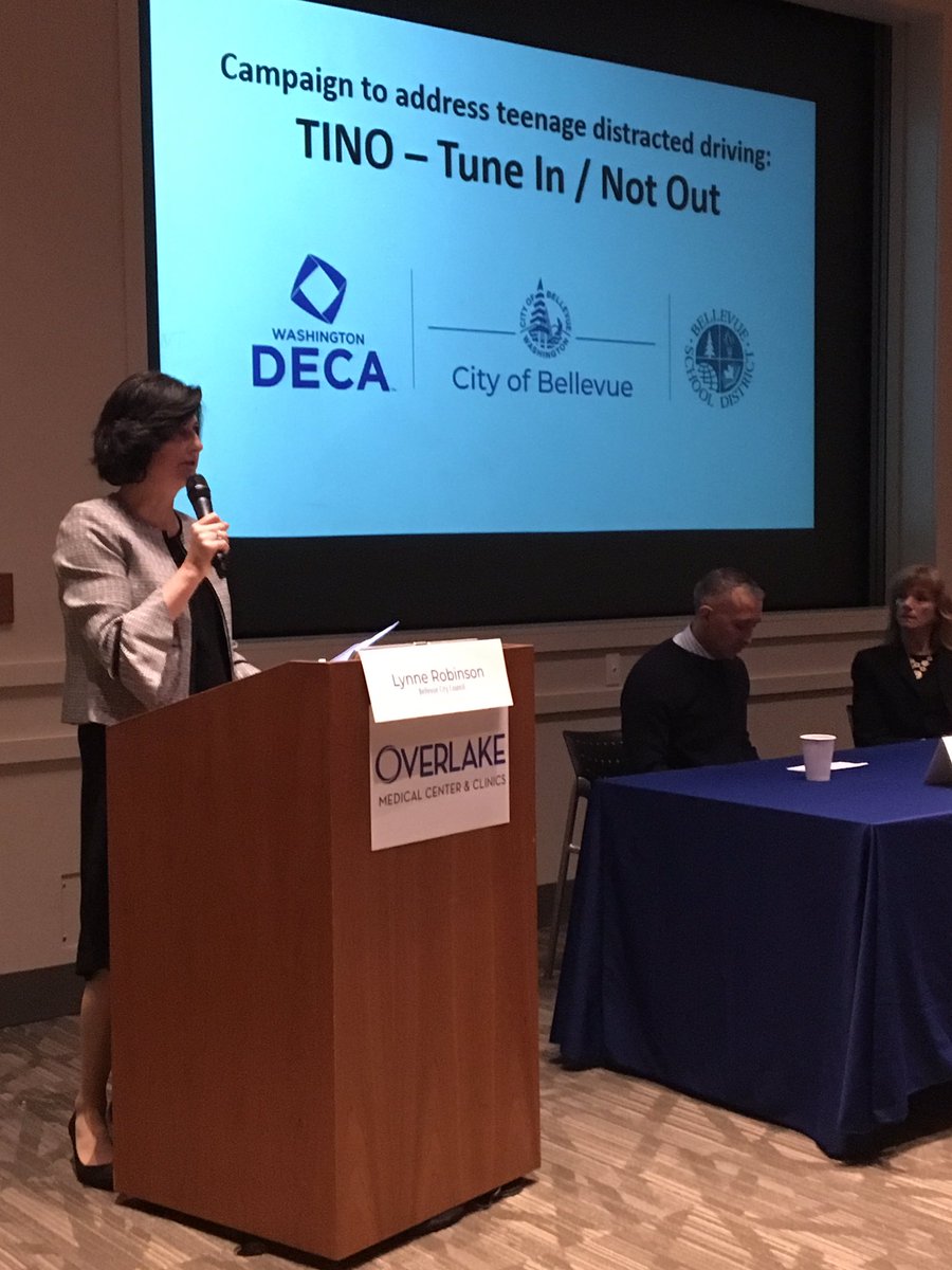 BvueTrans's tweet photo. Bellevue Deputy Mayor Lynne Robinson announces a new Tune In/No Out partnership with Bellevue School District and Washington DECA to increase awareness about teenage distracted driving and reduce it. #VZSummit @BvuePD @OverlakeHMC @BvueFD https://t.co/HRzZl38s0W