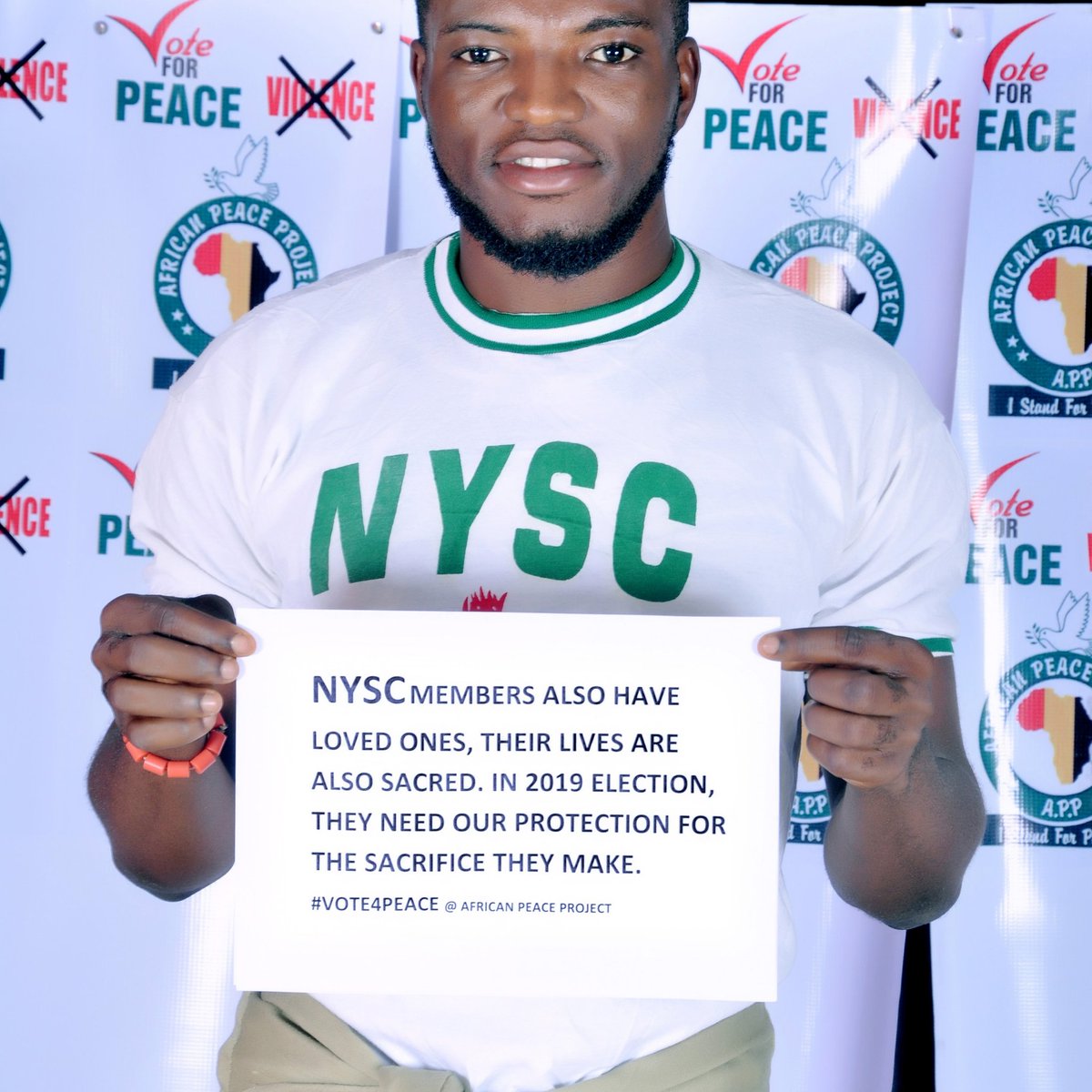 PeaceAfrican's tweet photo. NYSC members should be protected
#VIOLENCEFREEELECTIONISOURGOAL .
Voteright
#VOTE4PEACE #electionnotwar #Nigeriadecides2019 #Nigeria2019 #saynotoviolence #PDP #APC #APGA #Istandforpeace #Africanpeaceproject #inec #unesco #youth4peace #votenotfight #ceyad #payncop #official2baba https://t.co/x1DeNqgDnW