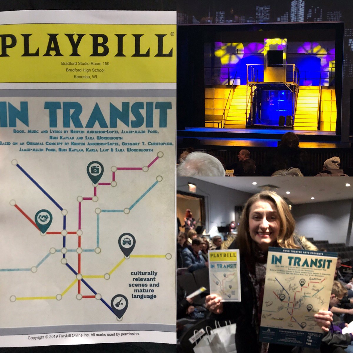 WordsWorthSara's tweet image. First ever (@mtishows Pilot) HS Production of @InTransitBway in the bag! Congrats to @kusd theatre for nailing it. @InTransitTweet #playbill #acappella