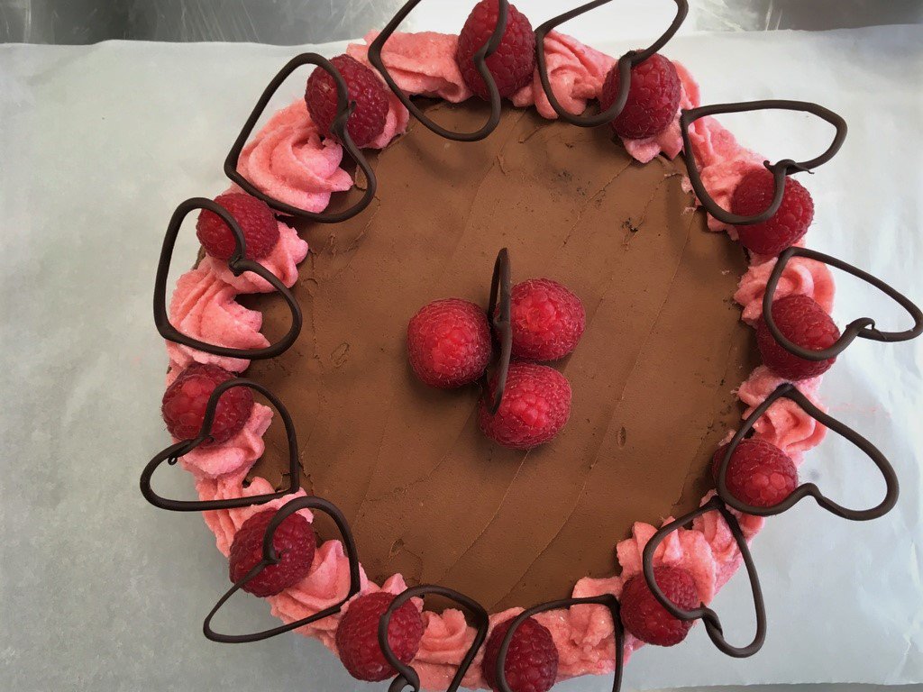 All ready for our friends at Vanilla Sky Deli, our totally scrumptious raspberry and chocolate cake for Valentine's Day!  @Tasteofthewest <a href="/devonfoodarmy/">Devon Food Army</a> #baking #cake #romance