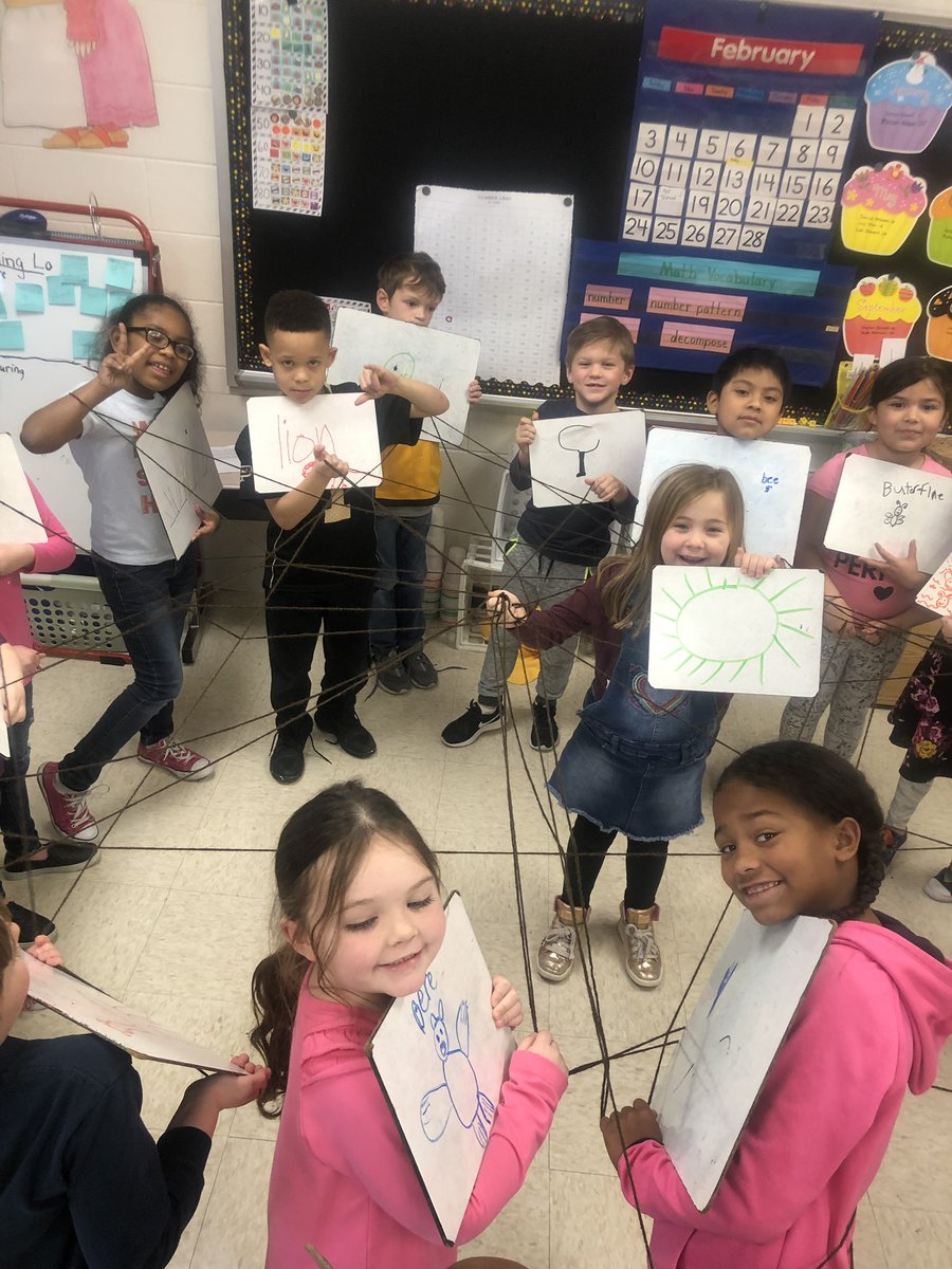 SiegelEagles's tweet image. After doing some informational reading (book: Who Eats What), these first graders put together several food chains...which then connected into a huge food web!! (The teacher may or may not have gotten a little tangled up in this process..no pic of that! 🙈) #STEMtastic
