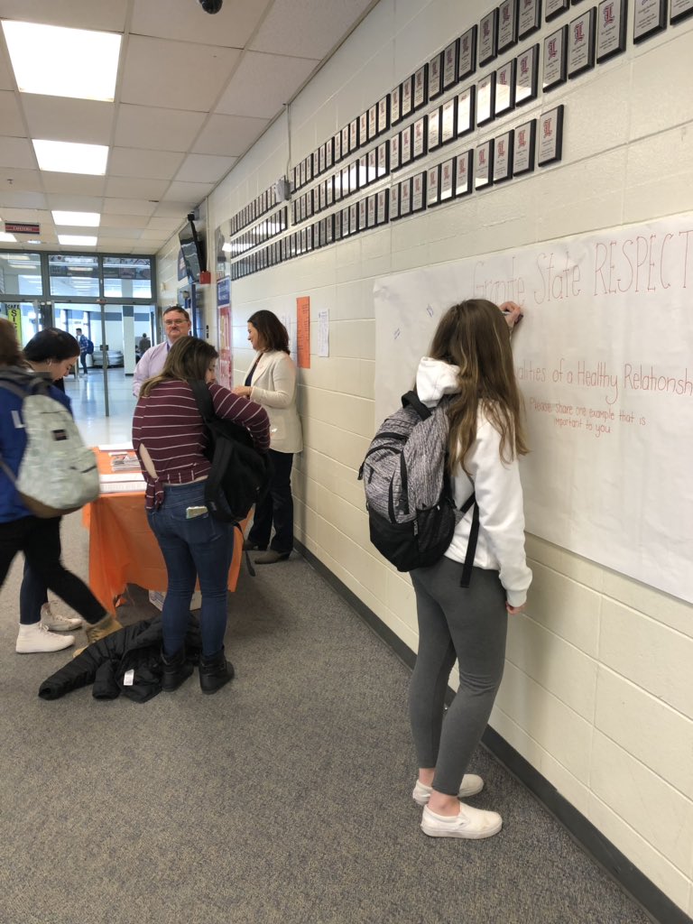 coachtreadway1's tweet photo. RESPECT week Day #3... BE BRAVE!! Check out today’s table with our guidance department &amp; add to our Healthy Relationship Qualitites Wall!! 

#respectweeknh #respectweek2019 #lancerRESPECT #respect 

@Londonderry_lhs @NHCADSV https://t.co/aAyPORGKNM