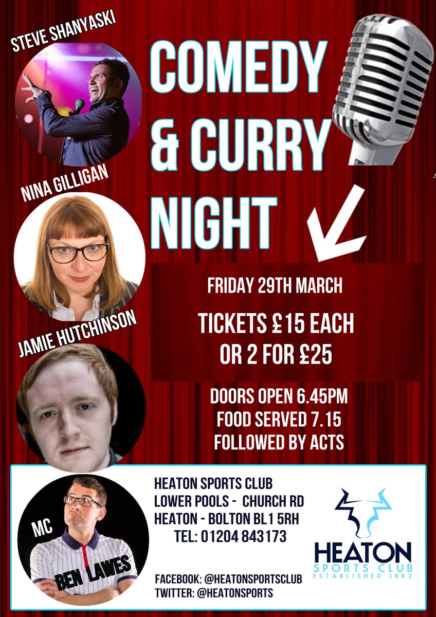 #HeatonSports Curry &amp; Comedy night is here again .. Don't delay in  getting  your tickets... After the success of the last one its sure to  sell out again. before.