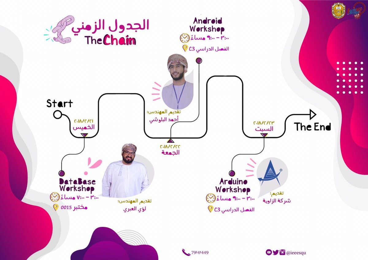 IEEESQU's tweet photo. مرحبًا يا أصدقاء 🌟
نرفق لكم أدناه الجدول الزّمني لورشات #The_Chain ⛓
مع رابط التسجيل 🔗
-
لا تفوّتوا فرصة حضور الورشات المثرية 🔥😺
https://t.co/w1fmqz4gh9 https://t.co/Gvdja5UzfN