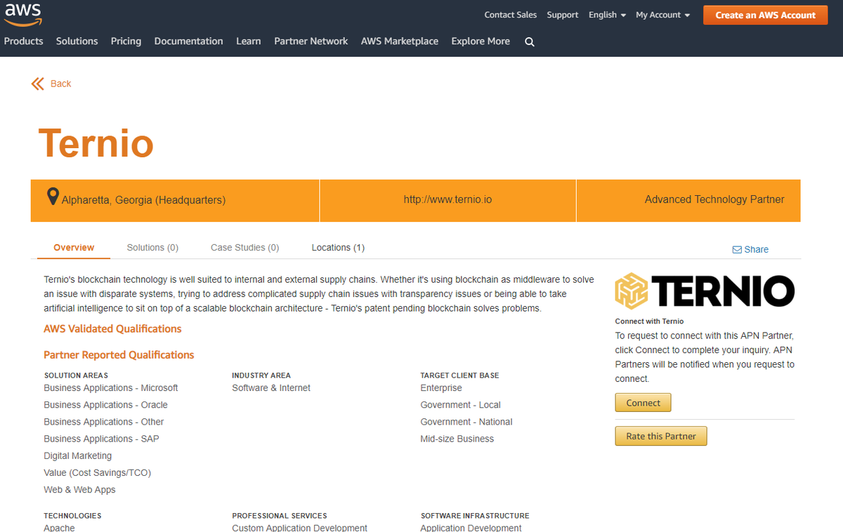 WillJazz1's tweet photo. @TheBlock__ Ternio is now one of only 5 blockchain companies (the other four being Consensys, 
Tradewind, r3 and Luxoft) in the world that have been approved to be in Amazon's Advanced Technology Partner Tier of the AWS Partner Network. https://t.co/7RBxSIBh5E