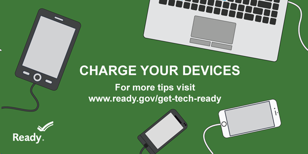 FEMAregion3's tweet image. Charge Your Devices ahead of the storm and have external power sources available to charge devices in case of a power outage. For more tips visit ready.gov/get-tech-ready
#WinterPrepChat #WinterReadyDC #TechPrepared