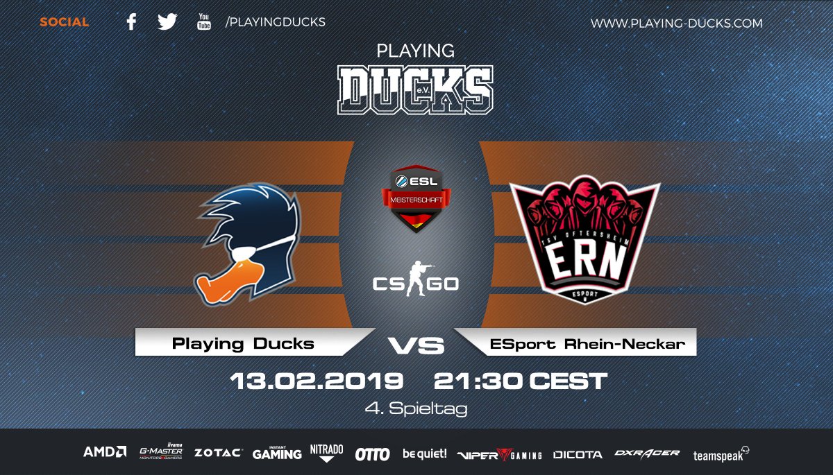 Wir teilen gerne, aber ab heute ist Schluss damit! Jedenfalls in der #ESLMeisterschaft , denn gegen <a href="/esportrn_/">eSport Rhein-Neckar (eSportRN)</a> soll endlich ein 2:0-Erfolg eingefahren werden 💪😏

🏆 <a href="/ESLGermany/">ESL Germany</a> 
⏰ 21:30 Uhr
📺 twitch.tv/esl_epw2 
🔝 #DucksFlyTogether🦆