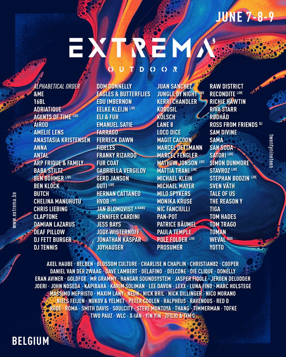 Very happy to be part of this huge line up! See you for the first time at Extrema Outdoor Belgium in June ☀️