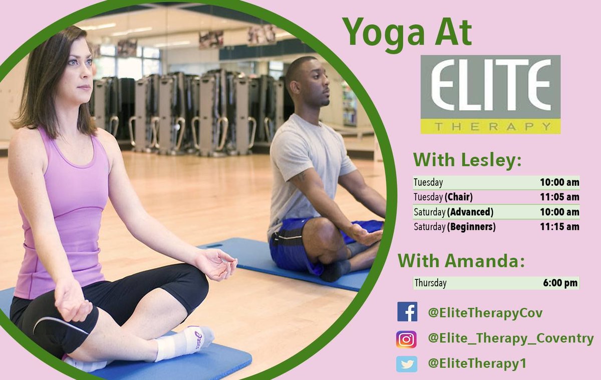 EliteTherapy1's tweet photo. Hey all! Don't forget, we have regular classes at #Elite. Check out below for our class timetable for Yoga classes. Book now to avoid the rush 😁
.
#EliteTherapy #CovBusiness #Health #Physiotherapy #Medical #Massage #SportsMassage #Yoga #Pilates https://t.co/vAaBnOIvbn