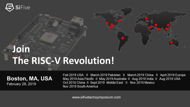 SiFive's tweet photo. Want to learn more about RISC-V? Attend our Technology Symposium in Boston to hear what industry leaders are saying, learn about the latest design platforms for RISC-V based SoCs, and see demos featuring the latest development boards, IP and software. https://t.co/xKfrJ8O14i https://t.co/ElwcmtqSoy