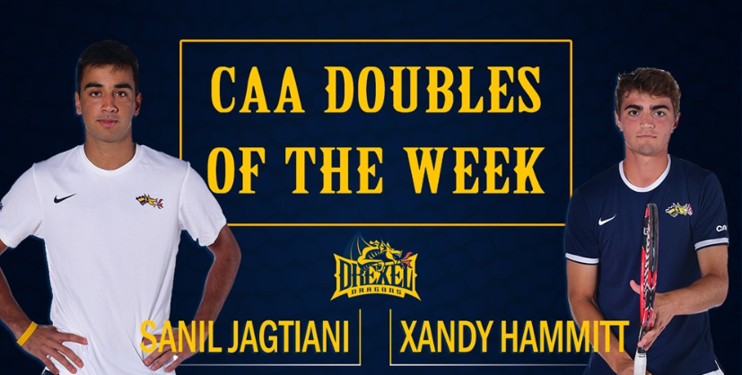 DrexelWTennis's tweet photo. The duo of Sanil Jagtiani and Xandy Hammitt were named the @CAASports Men's Tennis Doubles Team of the Week

MORE➡️https://t.co/MrnFUX2EH4 https://t.co/hdW0dxE0rX