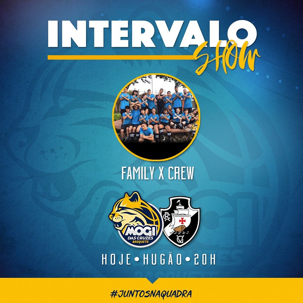 mogibasquete's tweet photo. Teremos apresentação da Family X Crew no #IntervaloShow do jogo desta noite contra o Vasco! 😍 😃🎉 #juntosnaquadra #VaiMogi https://t.co/x6t8Dt1bfW
