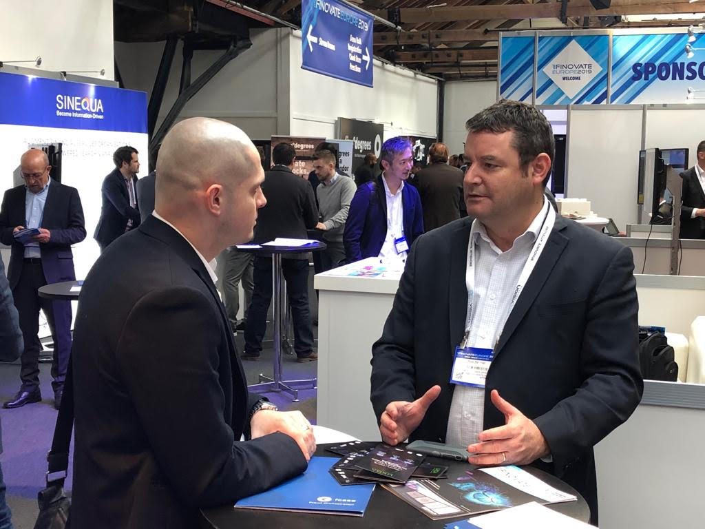 BuckzyPayments's tweet photo. It is Day 3 at @Finovate! Another great day on the floor meeting lots of great companies and talking #payments! Our COO, @rpalmer999, speaking with @RBS on the future of #RealTimePayments and our CGBDO, CK, connecting with @Nordea talking #innovation. #FinovateEurope #CanadianUK https://t.co/JNCAw2LuE2