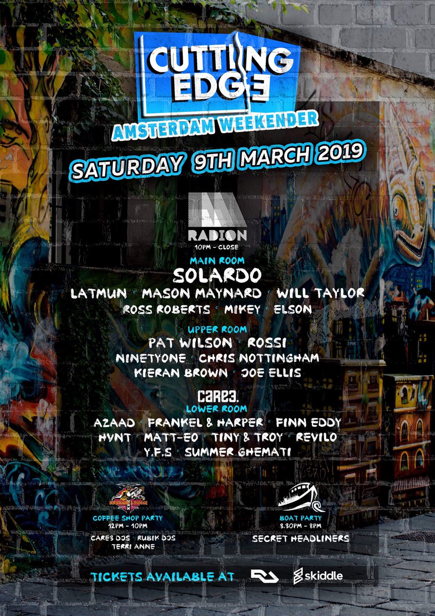 Our 2nd Night In Amsterdam is headlined by the biggest duo in the scene <a href="/solardomusic/">Solardo (blue tick)</a> supported by <a href="/Latmun/">LATMUN</a> <a href="/MasonMaynard/">Mason Maynard</a> <a href="/WillTaylorDJ/">Will Taylor (UK)</a> <a href="/djrossroberts/">Ross Roberts</a> <a href="/mikeoak2/">Mikey_UK</a> 
Tickets on 4th Release>>
residentadvisor.net/events/1173467