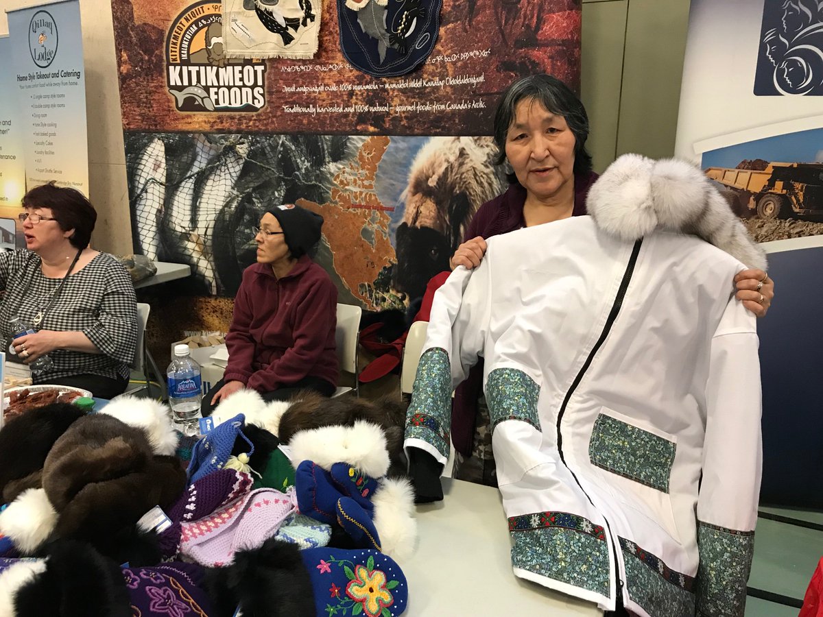 rzelniker's tweet photo. The Kitikmeot Trade show is in full swing in Cambridge Bay. Lots of beautiful art and traditional crafts on display, including this parka by Helen Kaloon from Gjoa Haven @CBCNorth https://t.co/HITpVAChNO