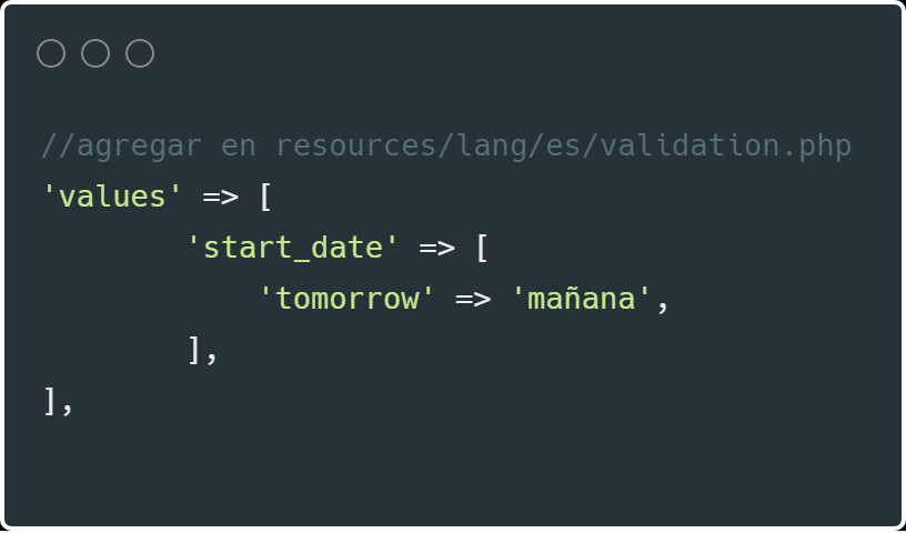 HerminioHeredia's tweet photo. Llega en buen momento que ahora se pueden traducir las fechas relativas en las validaciones de #Laravel 🙂
@LaravelEs @LaravelCo @laravelmx @Stydenet #StydeTips https://t.co/58DhClvwYW