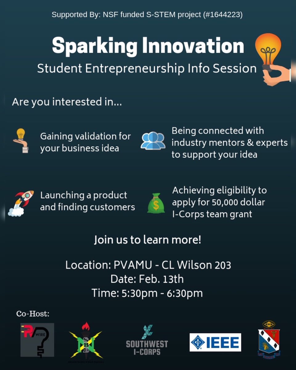 jkingg2015's tweet photo. Student Entrepreneurship Info Session &amp; Big Announcement about what’s coming to PVAMU! Join us Today at 5:30 PM in CL Wilson to learn more @PvWire #pvamu #entrepreneurship https://t.co/8vMZpASIBN