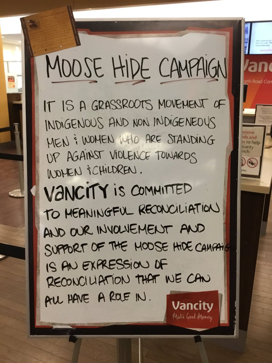 VancitycuMONICA's tweet photo. February 13th is Moose Hide Campaign Day. Pop into our branch for a conversation. @Vancity #VCBranch16 https://t.co/0b3Itm7upB
