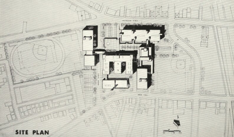 rihumanities's tweet photo. Why does Classical High School look so brutal? Learn about the architects who brought a “touch of modernity” to Providence’s urban landscape in the latter half of the 20th Century. https://t.co/nLzjR9k3Jl #RhodeTour @pubhum @RIHistory https://t.co/gYBgQH8k06