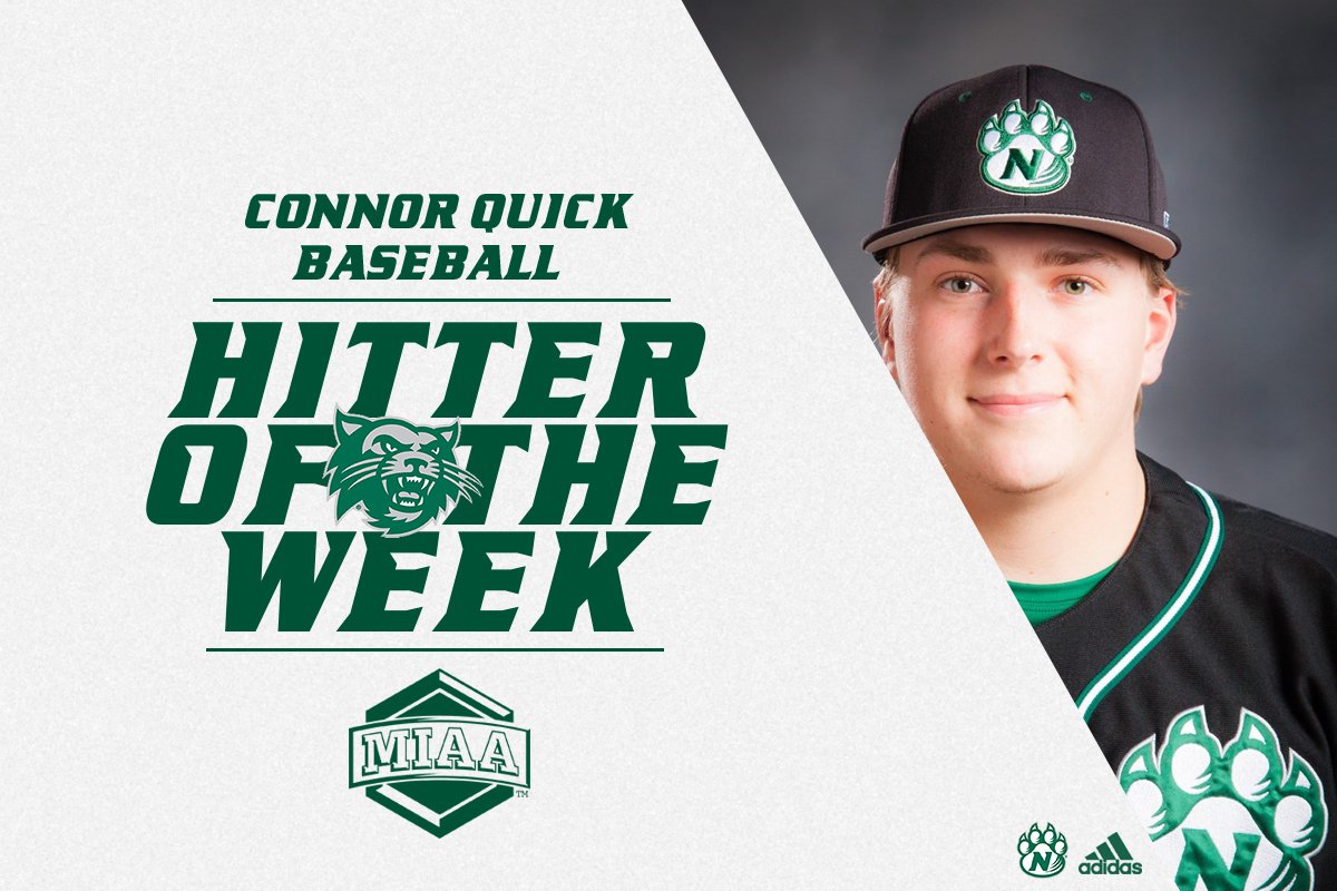 NWBearcatBSB's tweet image. Junior first baseman Connor Quick has been named @TheMIAA's baseball hitter of the week. Quick batted .526 (.737 slugging) with 10 hits in 19 at-bats. Quick scored seven runs and knocked in four runs for @NWBearcatBSB. #OABAAB 

bit.ly/2DGjzaG