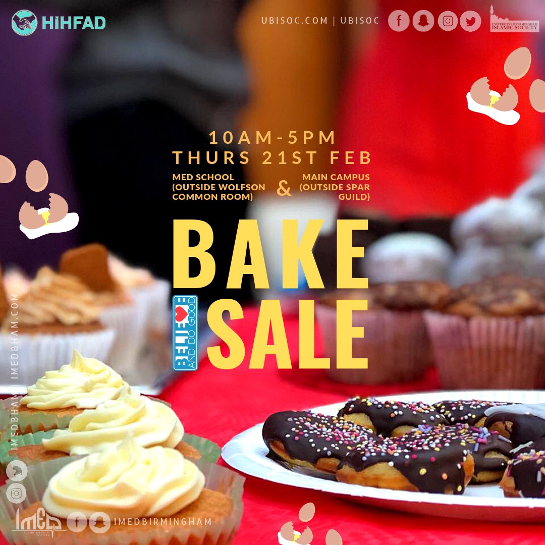 imedbham's tweet photo. ✨BADG BAKE SALE!✨🍩🍪🎂🍰

For HiHFAD’s School Renovations in Syria funding tables/chairs etc!
Sign up your bakes! https://t.co/4lgwvBUzi4 

10am-5pm Thurs 21st Feb
-Med School (Outside Wolfson)
-Main Campus (Outside SPAR, Guild)
Ready... Set... BAKE!😄
#BADG19 #IMEDBADG19💙 https://t.co/GJXitRyCNl