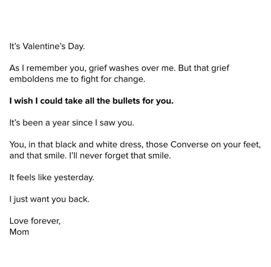 OfficialJoelF's tweet photo. The mother of Alyssa Alhadeff, who was killed in Marjory Stoneman Douglas shooting, wrote this ahead of one year anniversary on Valentine’s Day 💔 #ParklandStrong #NeverAgain https://t.co/56aiaanXCn