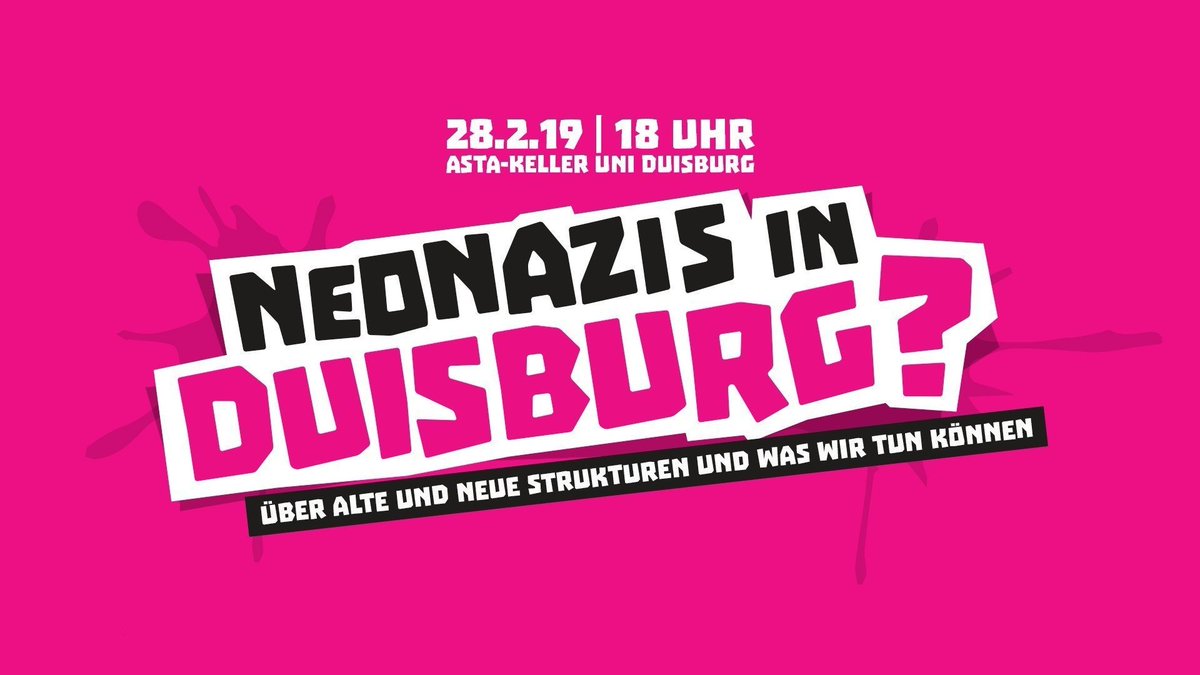 riseupduisburg's tweet photo. Es wird am 28.02. an der #Uni #Duisburg einen Vortrag zum Thema rechte Strukturen in und um #Duisburg geben.
Kommt gerne zahlreich!
Genauere Infos zu Veranstaltung findet ihr unter https://t.co/H8DdC1KDWM, das Nötigste ist dem Pic zu entnehmen.
#du0105 #NoNazis #AStAKeller #UDE https://t.co/X7uWePWAQG
