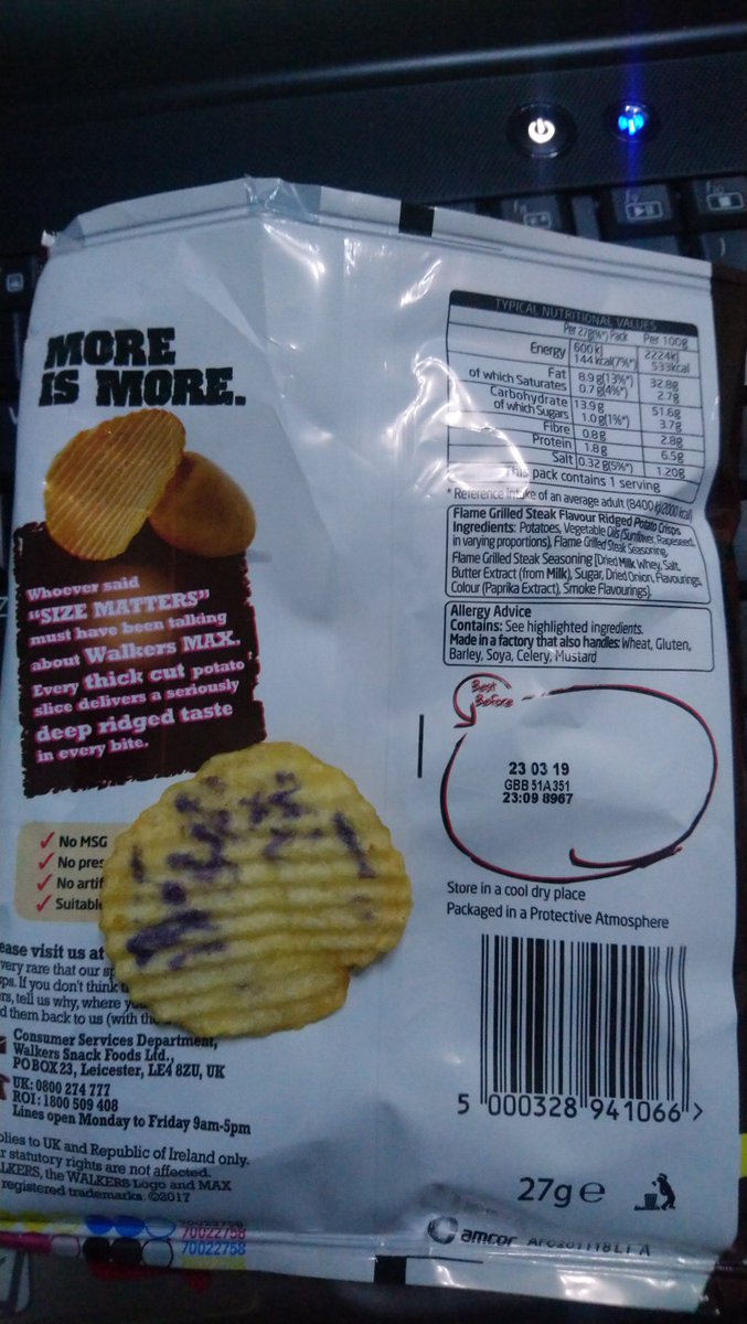 NaNoWriMo2018's tweet photo. @walkers_crisps Have you started using purple potatoes or has someone's pen leaked into my crisps? https://t.co/G8S20pYtRG