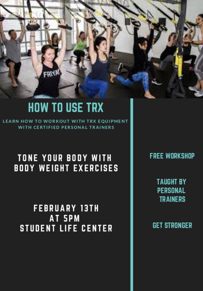 FLCRecServices's tweet photo. TRX clinic tonight at 5PM
@ SLC TRX area. https://t.co/dLlkeatUxM