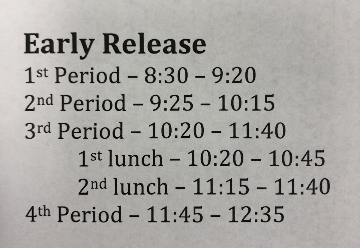 JF Webb Campus 
Early Release 
Thurs Feb 14