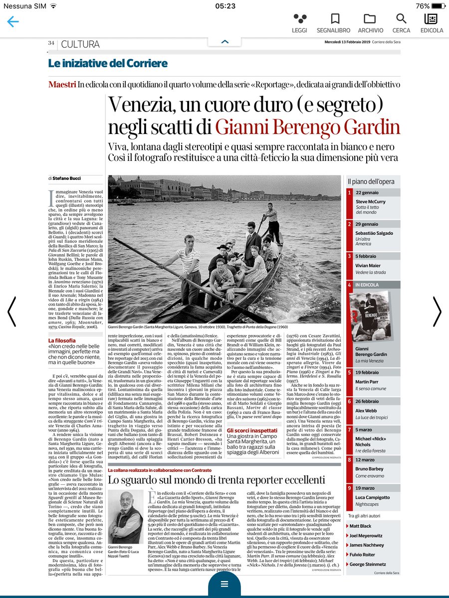 . <a href="/buccisbucci/">Stefano Bucci</a> fantastico articolo oggi su <a href="/Corriere/">Corriere della Sera</a> a proposito di Gianni Berengo Gardin. Grazie e complimenti <a href="/Contrastobooks/">Contrasto</a>
